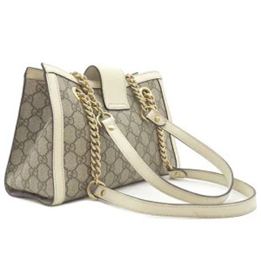 Gucci Padlock GG Shoulder Bag Supreme Leather Beige White Chain Strap - Picture 2 of 6